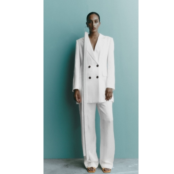 Zara 2 Pc Set Satin Effect Long Blazer & Pants Size XS - Picture 15 of 16